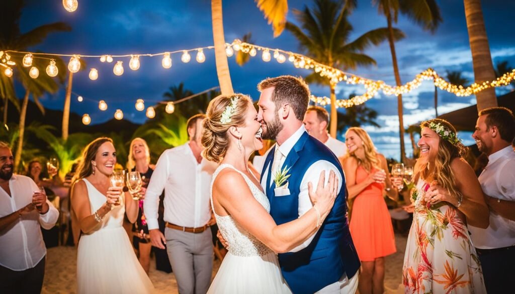 wedding reception vibrant atmosphere at Kukua Beach Club